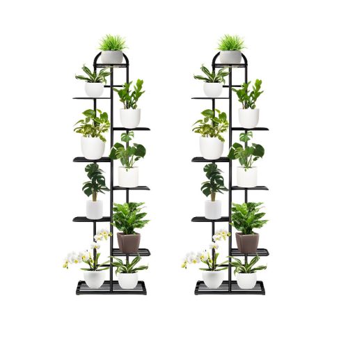 4 Tier 5 Pots Black Metal Plant Stand Flowerpot Display Shelf Rack Indoor Home Office Decor