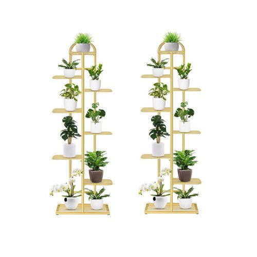 4 Tier 5 Pots Gold Metal Plant Stand Flowerpot Display Shelf Rack Indoor Home Office Decor