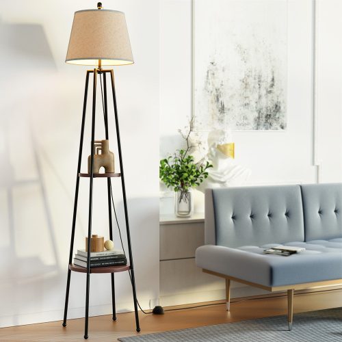 Floor Lamp Shelf Stand Modern LED Storage Shelves Living Room Light
