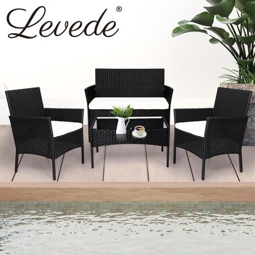 4 PCS Outdoor Furniture Setting Patio Garden Table Chairs Set Wicker Seat