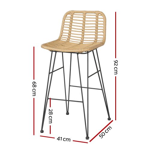 2-Piece Outdoor Bar Stools Wicker Dining Chair Bistro Patio Balcony