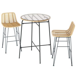 3-Piece Outdoor Bar Set Wicker Table Chairs Patio Bistro
