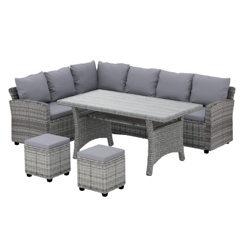 8 Seater Outdoor Dining Set Furniture Lounge Sofa Set Wicker Ottoman