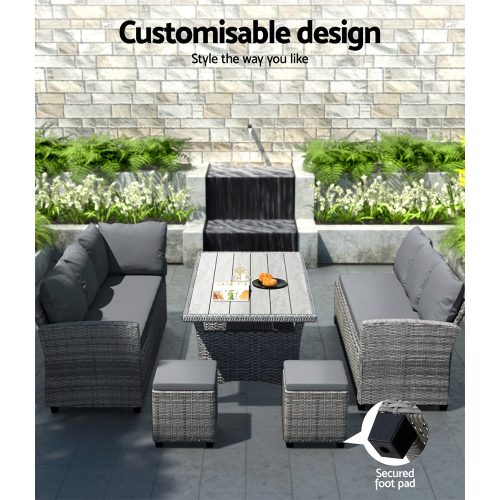 8 Seater Outdoor Dining Set Furniture Lounge Sofa Set Wicker Ottoman