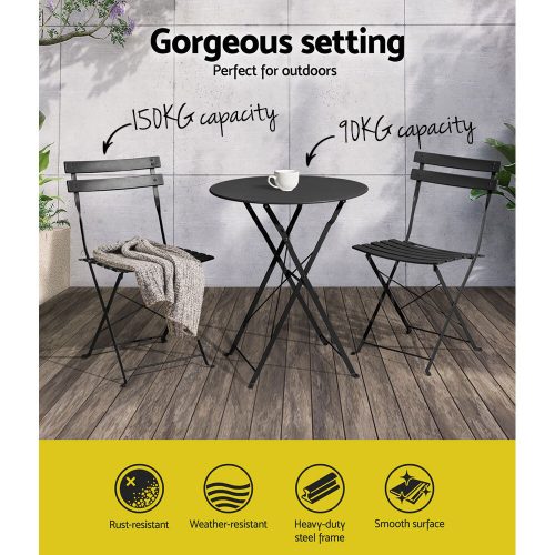 Outdoor Setting Table and Chairs Folding Patio Furniture Bistro Set