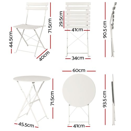 3PC Outdoor Bistro Set Steel Table and Chairs Patio Furniture White