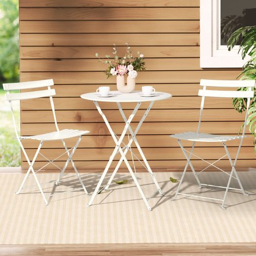 3PC Outdoor Bistro Set Steel Table and Chairs Patio Furniture White