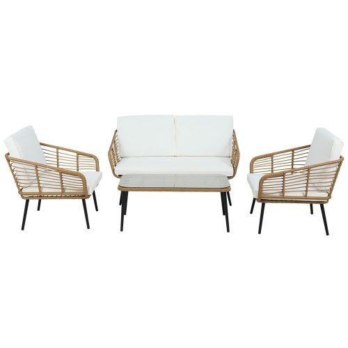 Outdoor Furniture Sofa Set 4 Piece Rattan Lounge Set Table Chairs