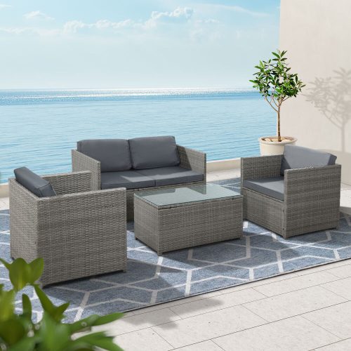 Outdoor Furniture Sofa Set Wicker Lounge Setting Table Chairs