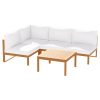 5 Pieces Outdoor Sofa Set 4-Seater Acacia Wood Corner Lounge Setting