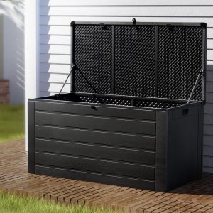 Outdoor Storage Box 680L Container Lockable Garden Bench Shed Tool All Black
