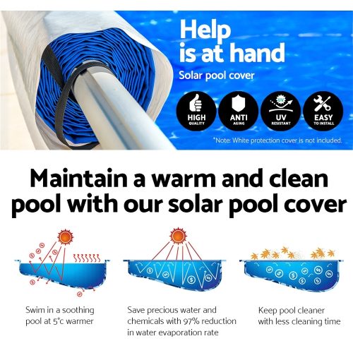 Pool Cover 500 Micron 10x4m Swimming Pool Solar Blanket 5.5m Roller Blue