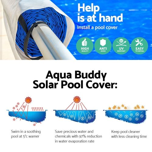 Pool Cover 500 Micron 8×4.2m Silver Swimming Pool Solar Blanket 5.5m Blue Roller