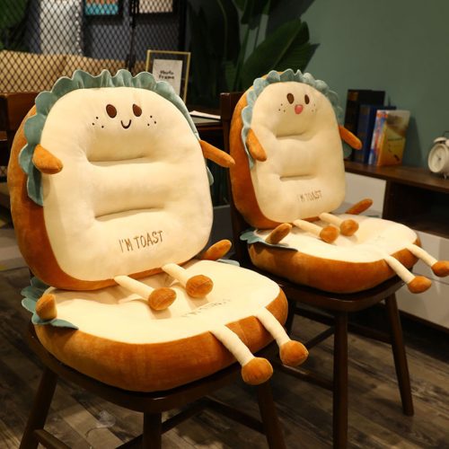 Smiley Face Toast Bread Cushion Stuffed Car Seat Plush Cartoon Back Support Pillow Home Decor