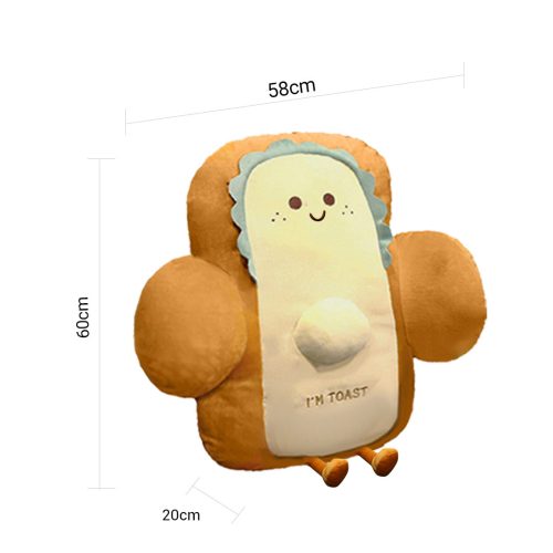 58cm Cute Face Toast Bread Cushion Stuffed Car Seat Plush Cartoon Back Support Pillow Home Decor