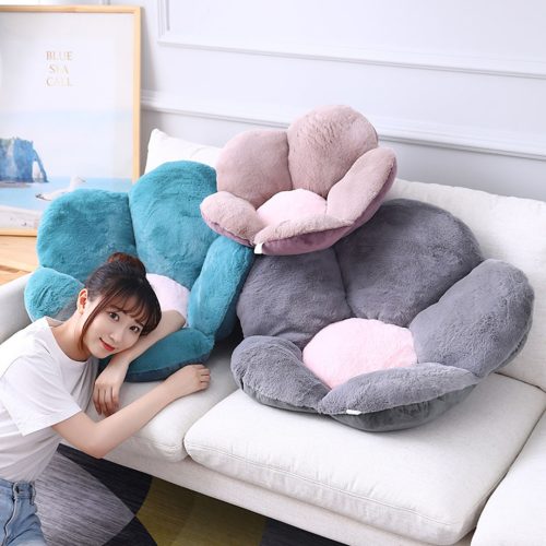 Dark Gray Whimsical Big Flower Shape Cushion Soft Leaning Bedside Pad Floor Plush Pillow Home Decor