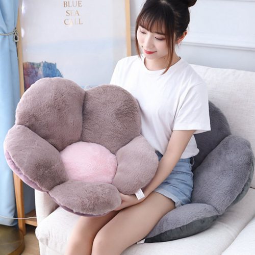 Dark Gray Whimsical Big Flower Shape Cushion Soft Leaning Bedside Pad Floor Plush Pillow Home Decor