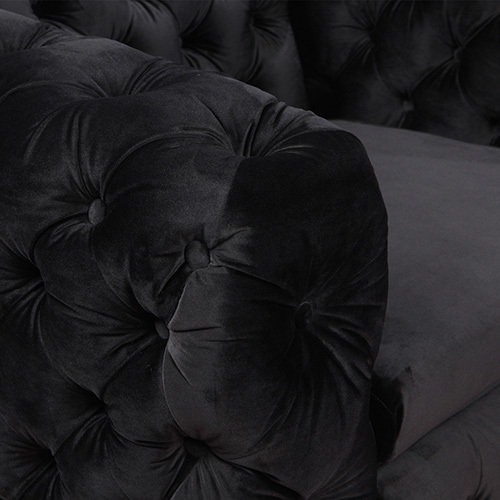 Clydebank Single Seater Black Sofa Classic Armchair Button Tufted in Velvet Fabric with Metal Legs