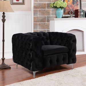 Clydebank Single Seater Black Sofa Classic Armchair Button Tufted in Velvet Fabric with Metal Legs