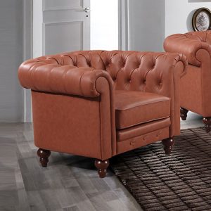 Prunedale Single Seater Brown Sofa Armchair for Lounge Chesterfireld Style Button Tufted in Faux Leather