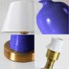 4X Blue Ceramic Oval Table Lamp with Gold Metal Base