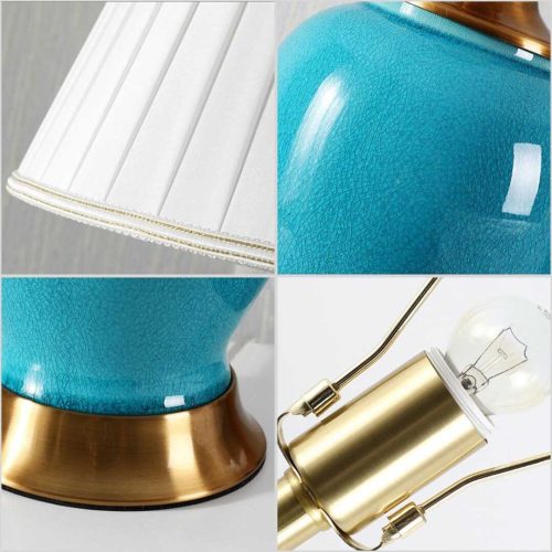 Ceramic Oval Table Lamp with Gold Metal Base Desk Lamp Blue