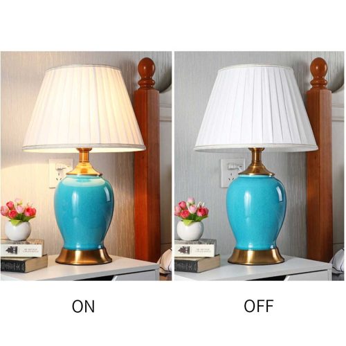 2x Ceramic Oval Table Lamp with Gold Metal Base Desk Lamp Blue