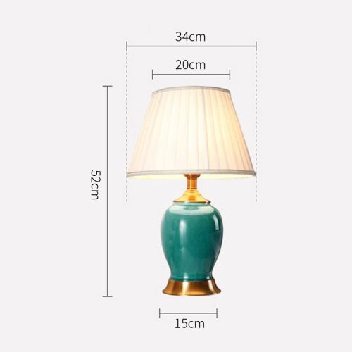 2X Ceramic Oval Table Lamp with Gold Metal Base Desk Lamp Green