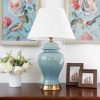2x Oval Ceramic Table Lamp with Gold Metal Base Desk Lamp Blue