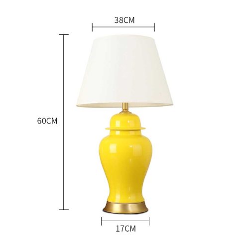 Oval Ceramic Table Lamp with Gold Metal Base Desk Lamp Yellow