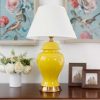 Oval Ceramic Table Lamp with Gold Metal Base Desk Lamp Yellow