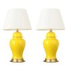 2X Oval Ceramic Table Lamp with Gold Metal Base Desk Lamp Yellow