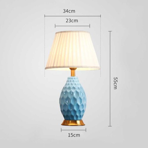 4X Textured Ceramic Oval Table Lamp with Gold Metal Base Blue