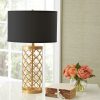 Golden Hollowed Out Base Table Lamp with Dark Shade