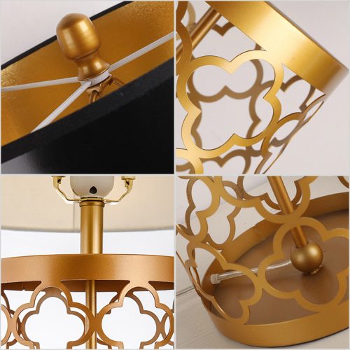4X Golden Hollowed Out Base Table Lamp with Dark Shade