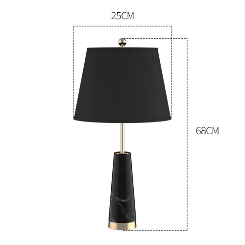 68cm Black Marble Bedside Desk Table Lamp Living Room Shade with Cone Shape Base