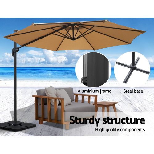 Outdoor Umbrella 3m Base Cantilever Beach Stand Sun Roma Beige 50cm