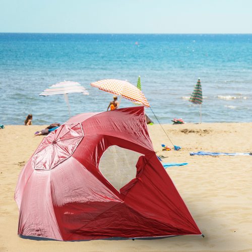 Havana Outdoors Beach Umbrella 2.4M Outdoor Garden Beach Portable Shade Shelter – Red