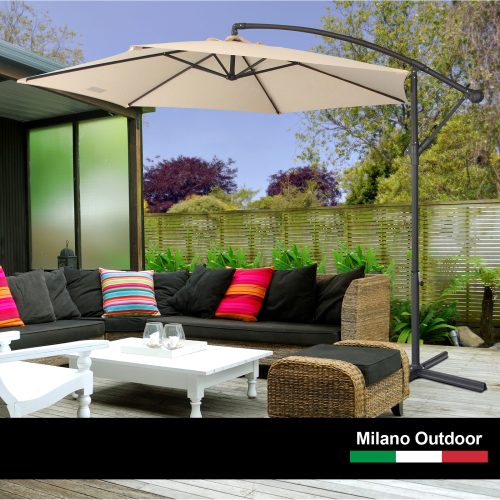 Milano 3M Outdoor Umbrella Cantilever With Protective Cover Patio Garden Shade – Beige