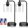 2x Pack Industrial Table Lamp with 2 USB Port for Bedside Nightstand Desk and Living Room Office (Bulb not Included)