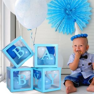 4PCS/Set BABY Balloon Box Cube Blue Boxes Birthday Boy Baby Shower Party Wedding