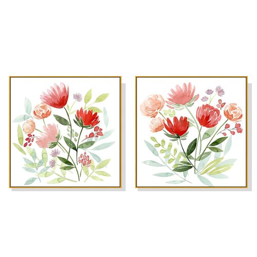 50cmx50cm Florals 2 Sets Gold Frame Canvas Wall Art