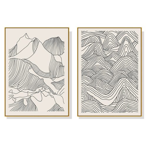 50cmx70cm Line Art Mountain 2 Sets Gold Frame Canvas Wall Art