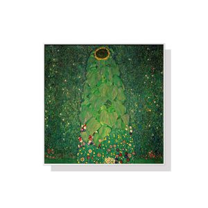 Wall Art 90cmx90cm Sunflower by Gustav Klimt White Frame Canvas