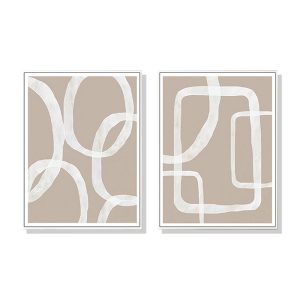 Wall Art 80cmx120cm Abstract White Lines 2 Sets White Frame Canvas