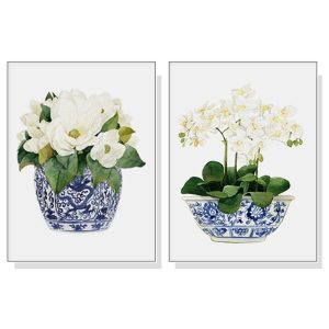 Wall Art 80cmx120cm Elegant Flower 2 Sets White Frame Canvas