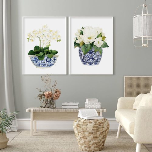 Wall Art 90cmx135cm Elegant Flower 2 Sets White Frame Canvas