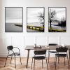 Wall Art 90cmx135cm Calm Lake Bridge Tree Scene 3 Sets Black Frame Canvas
