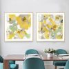 Wall Art 100cmx100cm Yellow Flowers American Style 2 Sets Gold Frame Canvas