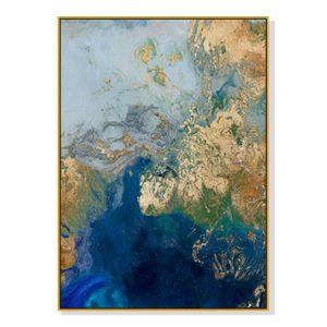 Wall Art 40cmx60cm Marbled Blue Gold Artwork Gold Frame Canvas